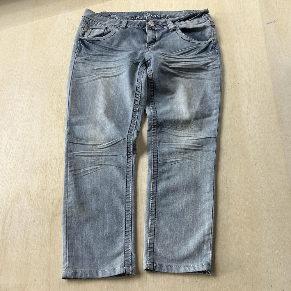 Almost Famous Jeans Juniors 13 Light Wash Blue Slim Straight Embroidered Denim